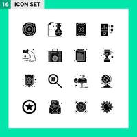 Group of 16 Solid Glyphs Signs and Symbols for radioactive pipe football education music Editable Vector Design Elements