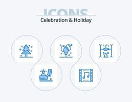 Celebration and Holiday Blue Icon Pack 5 Icon Design. decoration. balloons. music concert. tree. event vector