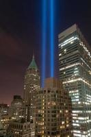 Aerial view of the Tribute in Light - September 11th lights from downtown Manhattan, New York City, 2022 photo