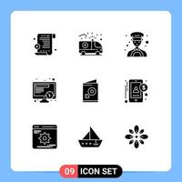 Modern Set of 9 Solid Glyphs and symbols such as accounting invite taxi symbol card Editable Vector Design Elements