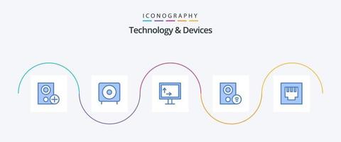 Paquete de 5 iconos azules de dispositivos que incluye señal. artilugio. productos dispositivos. ancho vector