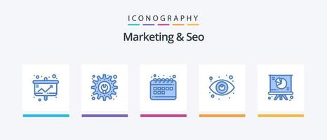 paquete de iconos de marketing y seo blue 5 que incluye gráfico. vista. calendario. SEO ojo. diseño de iconos creativos vector