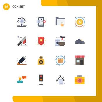 conjunto de pictogramas de 16 colores planos simples de datos de intercambio de sangre dólar paquete editable seguro de elementos creativos de diseño de vectores