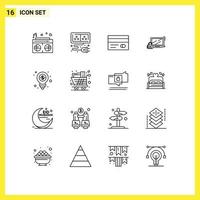 16 Thematic Vector Outlines and Editable Symbols of bulb lock banking security computer Editable Vector Design Elements