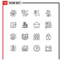 User Interface Pack of 16 Basic Outlines of mind brain electric plent imerican Editable Vector Design Elements