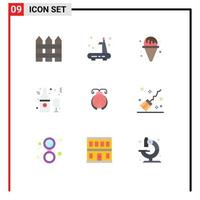 Set of 9 Vector Flat Colors on Grid for beetle glass treadmill bottle alcohol Editable Vector Design Elements