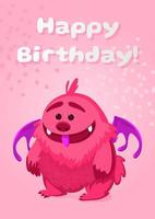 tarjeta de felicitación de cumpleaños con gracioso monstruo lindo. el vector se recorta con máscara de recorte. feliz cumpleaños. ilustración vectorial