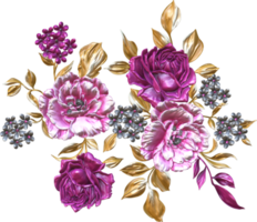 abstraktes metallisches Blumendesign mit transparentem Hintergrund, digitale Blumenmalerei, florales Textildesignmaterial, Blumenillustration, geprägtes Blumenmuster, Blumenbilder im PNG-Format, florales Designn png