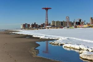 Coney Island Beach in Brooklyn, New York after a major snowstorm. photo