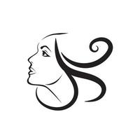 female's head illustration portrait. woman's face lineart sketch. logo for salon or hair treatment related product. vector
