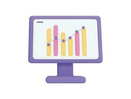 financial chart and computer with 3d vector icon cartoon minimal style