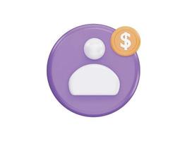 User with Dollar coin 3d vector icon cartoon minimal style