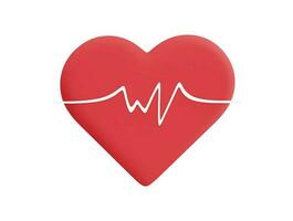 red heart with white pulse line with 3d vector icon cartoon minimal style