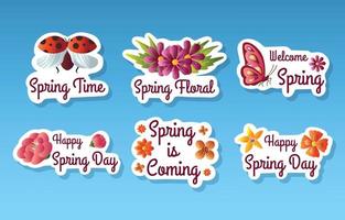 Spring Floral and Insect Stickers Set vector