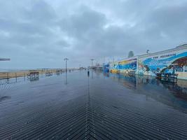 Brooklyn, New York - Apr 26, 2020 -  A deserted boardwalk along the southern coast of Brooklyn, New York. photo