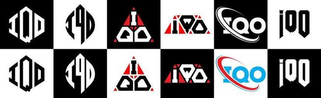 IQO letter logo design in six style. IQO polygon, circle, triangle, hexagon, flat and simple style with black and white color variation letter logo set in one artboard. IQO minimalist and classic logo vector