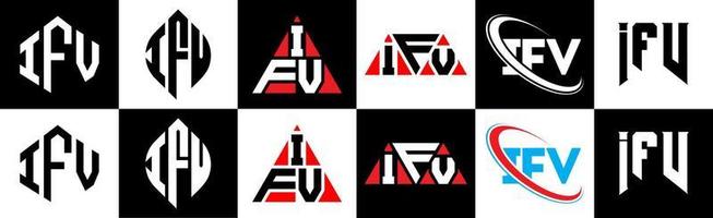 diseño de logotipo de letra ifv en seis estilos. ifv polígono, círculo, triángulo, hexágono, estilo plano y simple con logotipo de letra de variación de color blanco y negro en una mesa de trabajo. logotipo minimalista y clásico de ifv vector