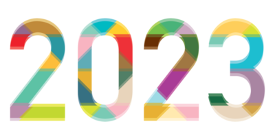 Happy New Year 2023 colorful blurred calligraphy punchy design. png