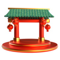 icono de año nuevo chino templo puerta podio con linterna 3d render png