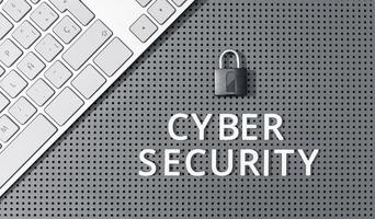 Cyber security concept. Message on pin board, computer keyboard and closed padlock photo