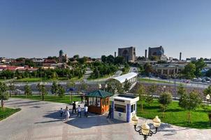 Samarkand, Uzbekistan - July 10, 2019 -  Bibi Khanym Mosque in Samarkand, Uzbekistan. In the 15th century it was one of the largest and most magnificent mosques in the Islamic world. photo