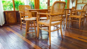 Brown wooden table set on wooden floor