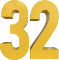 Number 32 Yellow Metal Paint 3D Render png