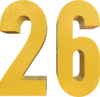 Number 26 Yellow Metal Paint 3D Render png