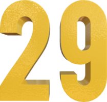 Number 29 Yellow Metal Paint 3D Render png