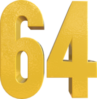 numero 64 giallo metallo dipingere 3d rendere png