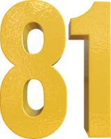 Number 81 Yellow Metal Paint 3D Render png