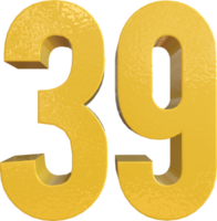 Nummer 39 gelbe Metallfarbe 3D-Rendering png