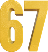 Number 67 Yellow Metal Paint 3D Render png