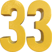 número 33 pintura de metal amarelo renderização 3d png