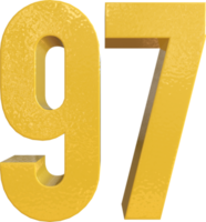 Number 97 Yellow Metal Paint 3D Render png