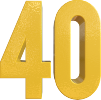 Number 40 Yellow Metal Paint 3D Render png