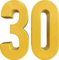 Number 30 Yellow Metal Paint 3D Render png