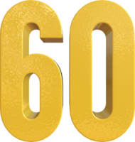 número 60 pintura de metal amarelo renderização 3d png