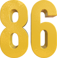 Number 86 Yellow Metal Paint 3D Render png