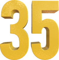 Nummer 35 gelbe Metallfarbe 3D-Rendering png