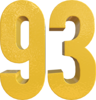 número 93 pintura de metal amarelo renderização 3d png