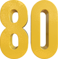 Numéro 80 peinture métal jaune rendu 3d png