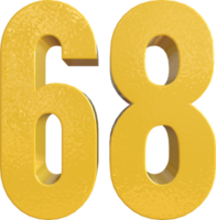 número 68 pintura de metal amarelo renderização 3d png