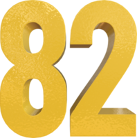 número 82 pintura de metal amarelo renderização 3d png