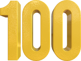 Number 100 Yellow Metal Paint 3D Render png