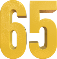 número 65 tinta de metal amarelo renderização 3d png