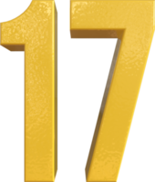 número 17 pintura de metal amarelo renderização 3d png