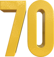 Numéro 70 peinture métal jaune rendu 3D png