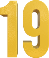 Number 19 Yellow Metal Paint 3D Render png