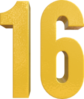 Number 16 Yellow Metal Paint 3D Render png